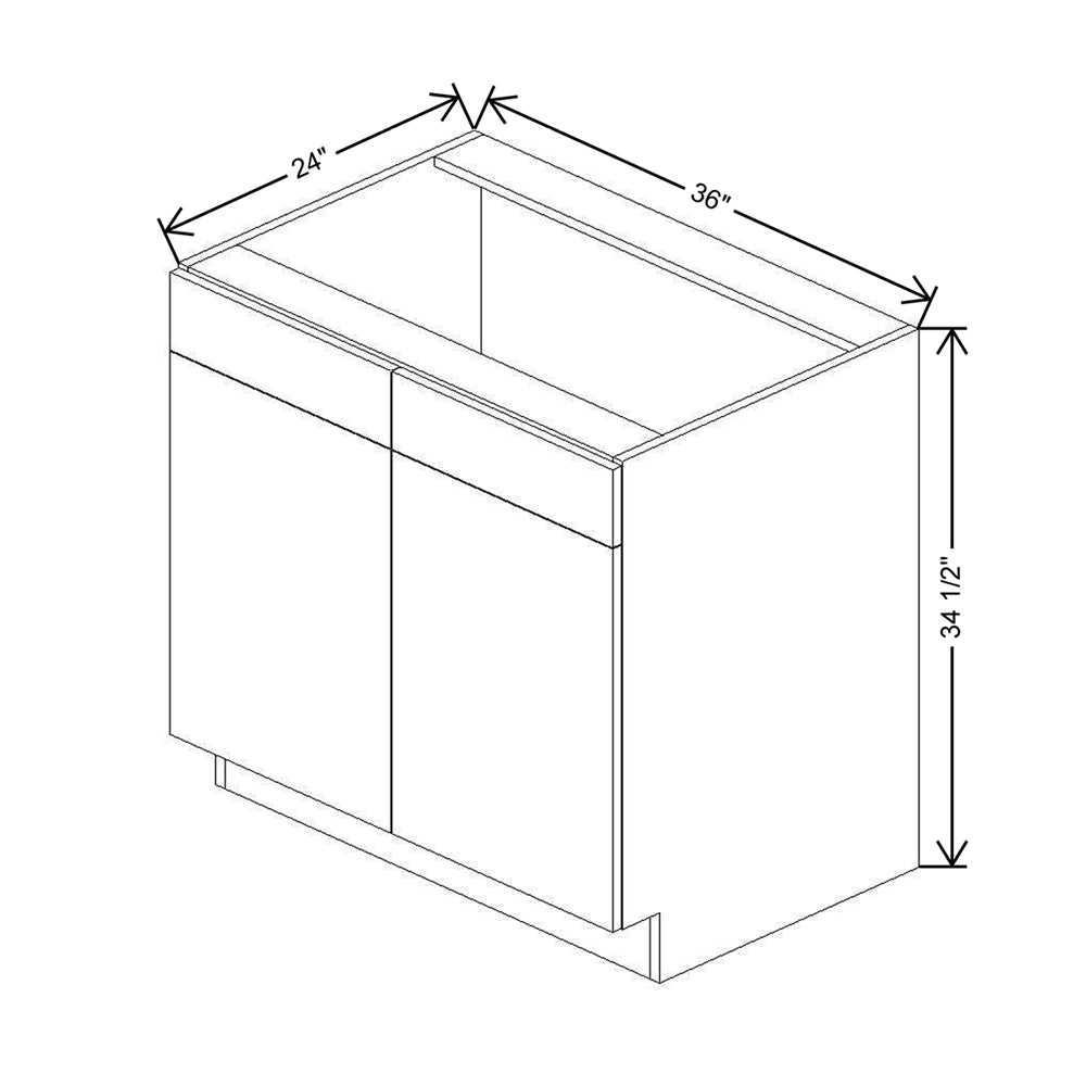 CNC Luxor Smoky Grey 36" W 2 Drawer Front Double Door Sink Base Cabinet