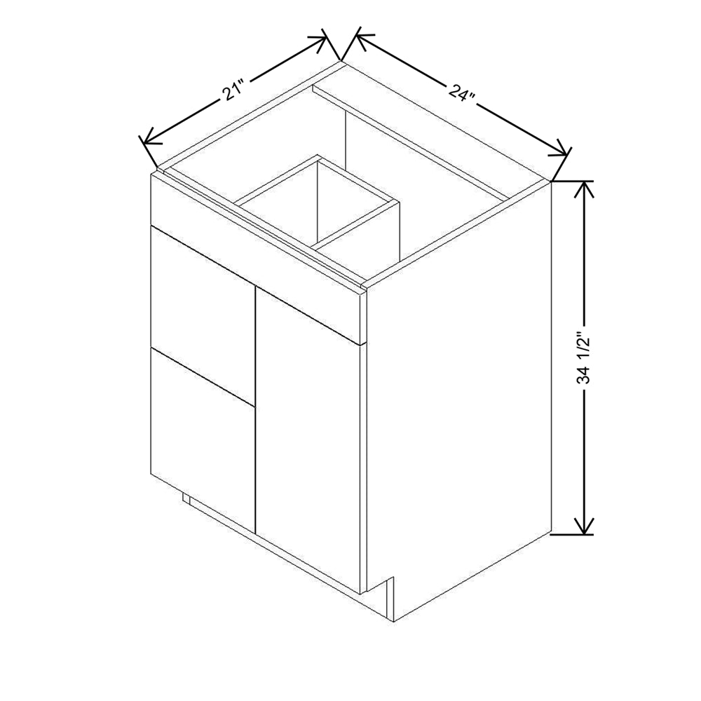 CNC Luxor 5-Piece White 24" W Single Door 2 Drawers Left Vanity Sink Base Cabinet