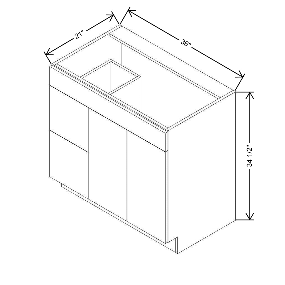 CNC Luxor 5-Piece White 36" W Double Door 2 Drawers Left Vanity Sink Base Cabinet
