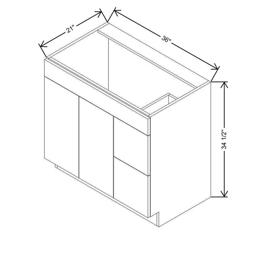 CNC Classic Milano Sunset 36" W Double Door 2 Drawers Right Vanity Sink Base Cabinet