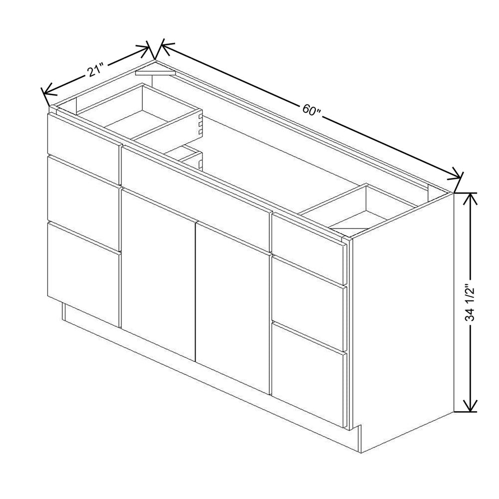 CNC Luxor 5-Piece White 60" W Vanity Drawer Single Sink Base Cabinet