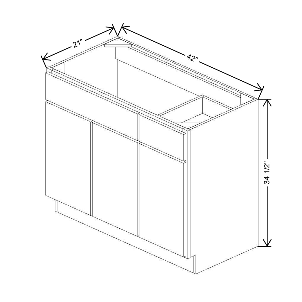 CNC Luxor 5-Piece White 42" W 3 Door Vanity Base Cabinet