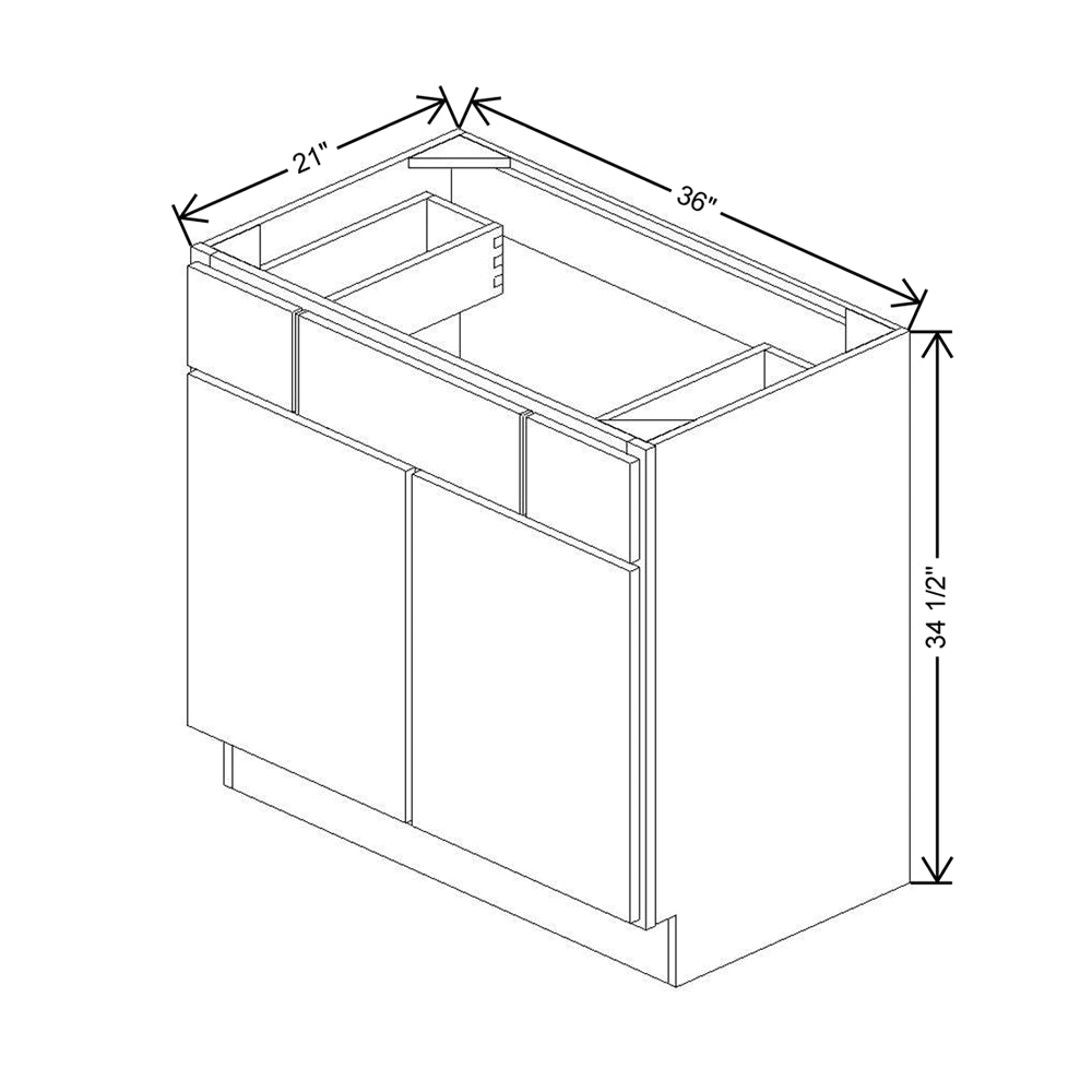 CNC Luxor 5-Piece White 36" W 2 Drawer Vanity Sink Base Cabinet