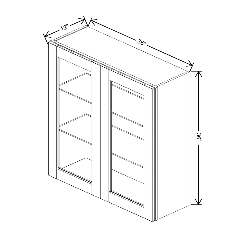 J&K Mocha Glazed K10 Wall Glass Cabinet - 36" W x 36" H (No Glass Insert)