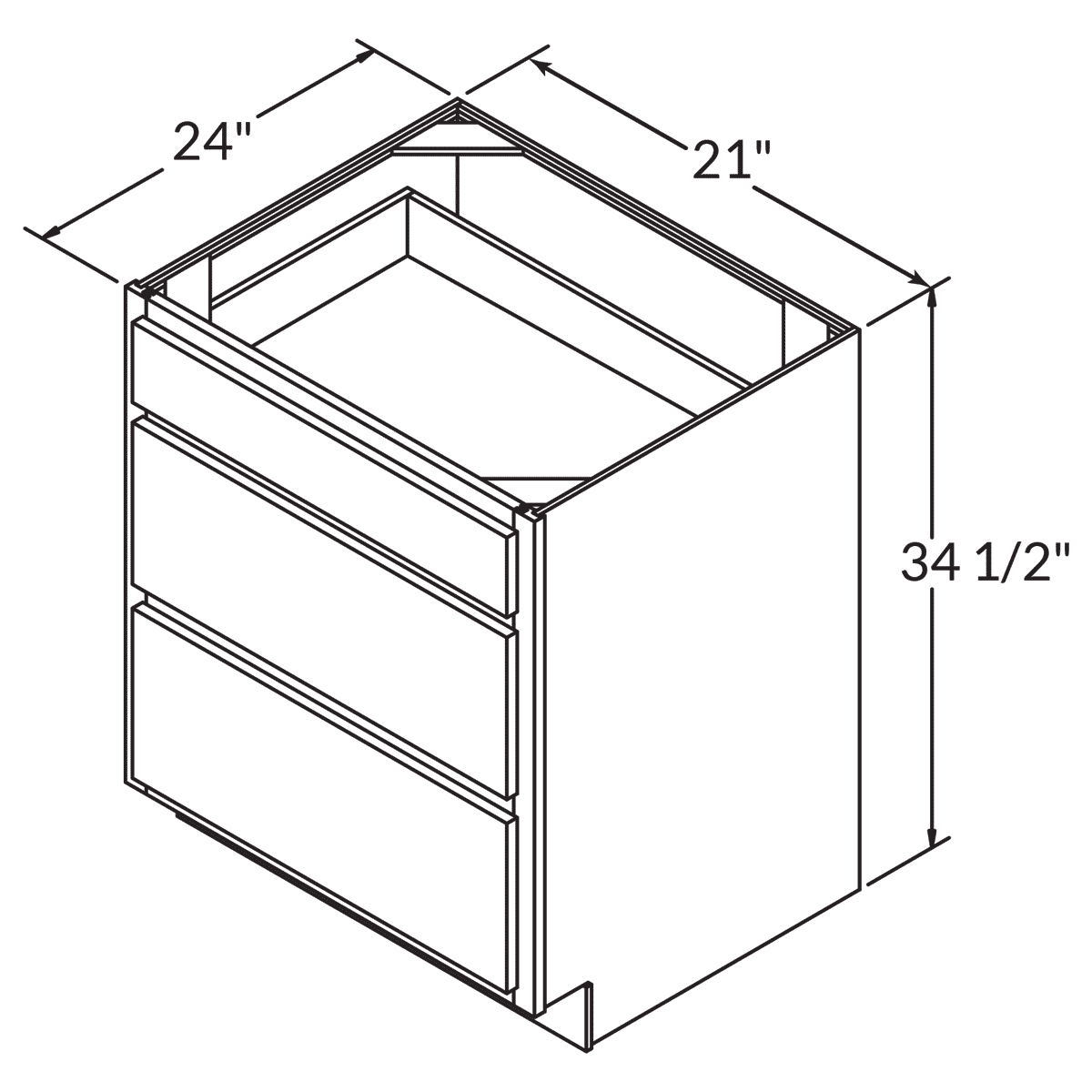 Kitchen Drawer Base Cabinet | Unfinished Poplar | Shaker Style | 30 in | 3  Drawer