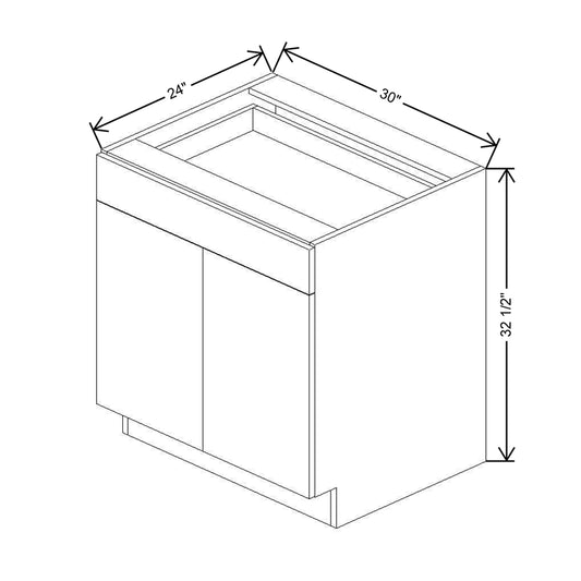CNC Luxor Misty Grey 30" W X 32 1/2" H 2 DraW X 32 1/2" Her Double Door Base Cabinet