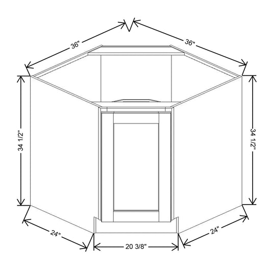 J&K Dove E1 Base Corner Diagonal w/With Round Lazy-Susan Tray - 36"W