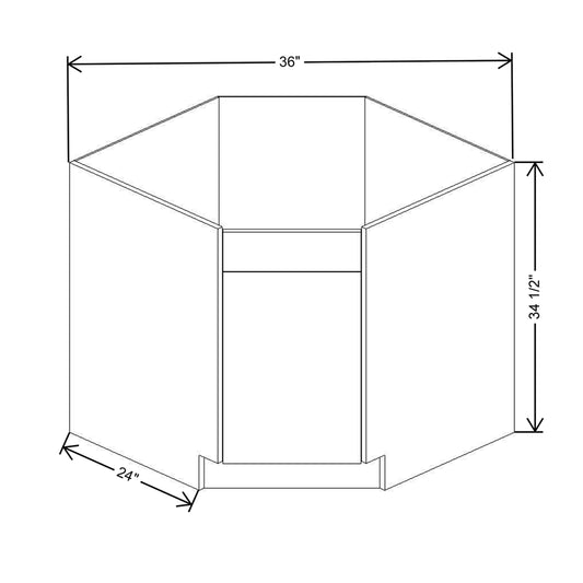 CNC Luxor Misty Grey 36" W Diagonal Corner Sink Base Cabinet