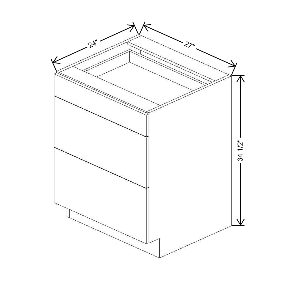 CNC Luxor Misty Grey 27" W 3 Drawer Base Cabinet