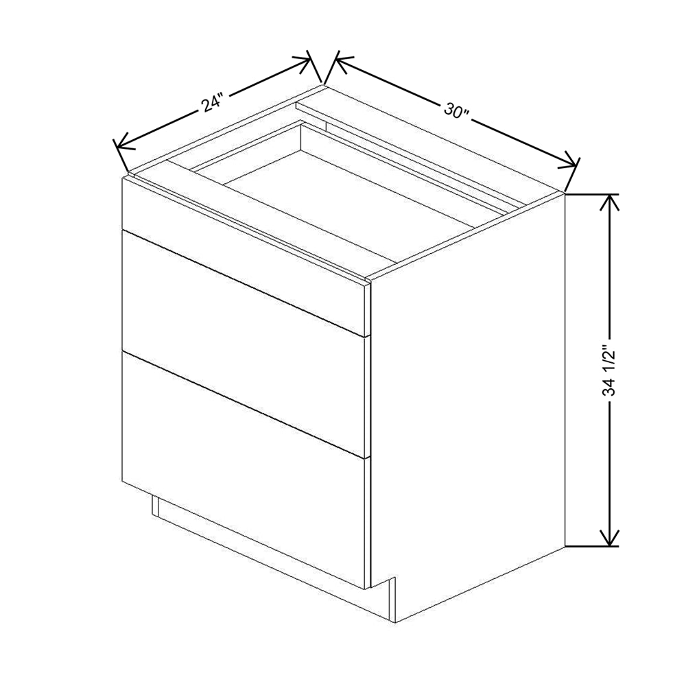 CNC Luxor Espresso 30" W 3 Drawer Base Cabinet