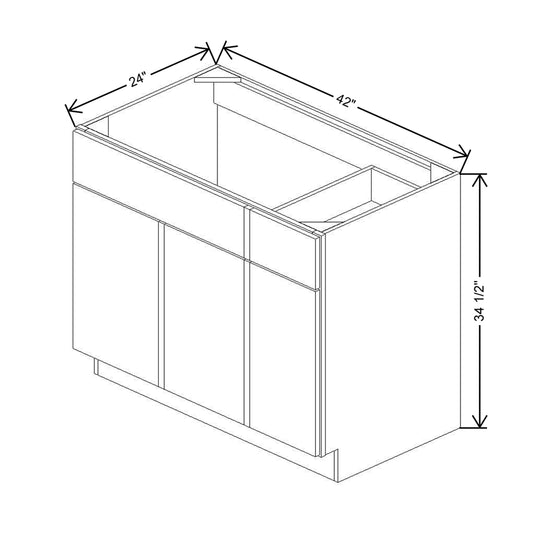 CNC Country Oak Honey 42" W Right Combination Sink Base Cabinet