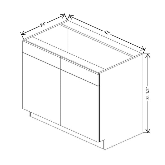 CNC Classic Highland White 42" W 2 Drawer Front Double Door Sink Base Cabinet
