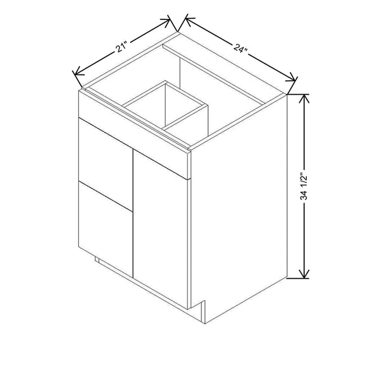CNC Luxor 5-Piece White 24" W Single Door 2 Drawers Left Vanity Sink Base Cabinet