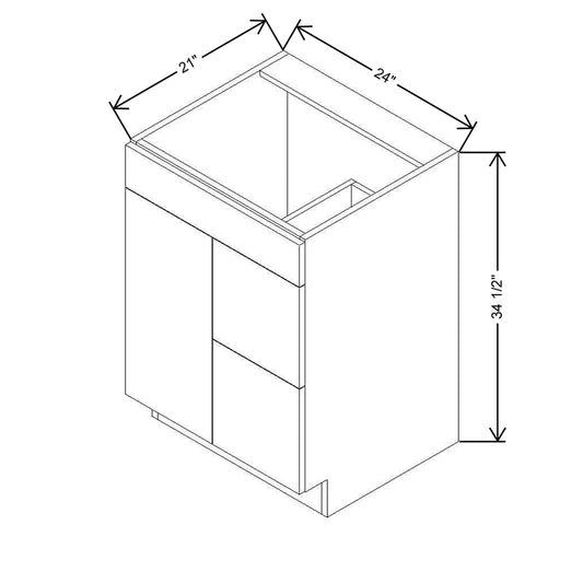 CNC Luxor White 24" W Single Door 2 Drawers Right Vanity Sink Base Cabinet