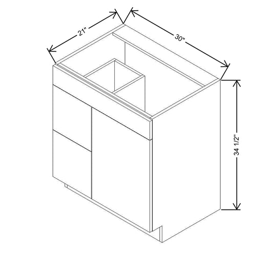 CNC Luxor White 30" W Single Door 2 Drawers Left Vanity Sink Base Cabinet