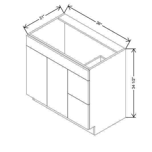 CNC Luxor 5-Piece White 36" W Double Door 2 Drawers Right Vanity Sink Base Cabinet