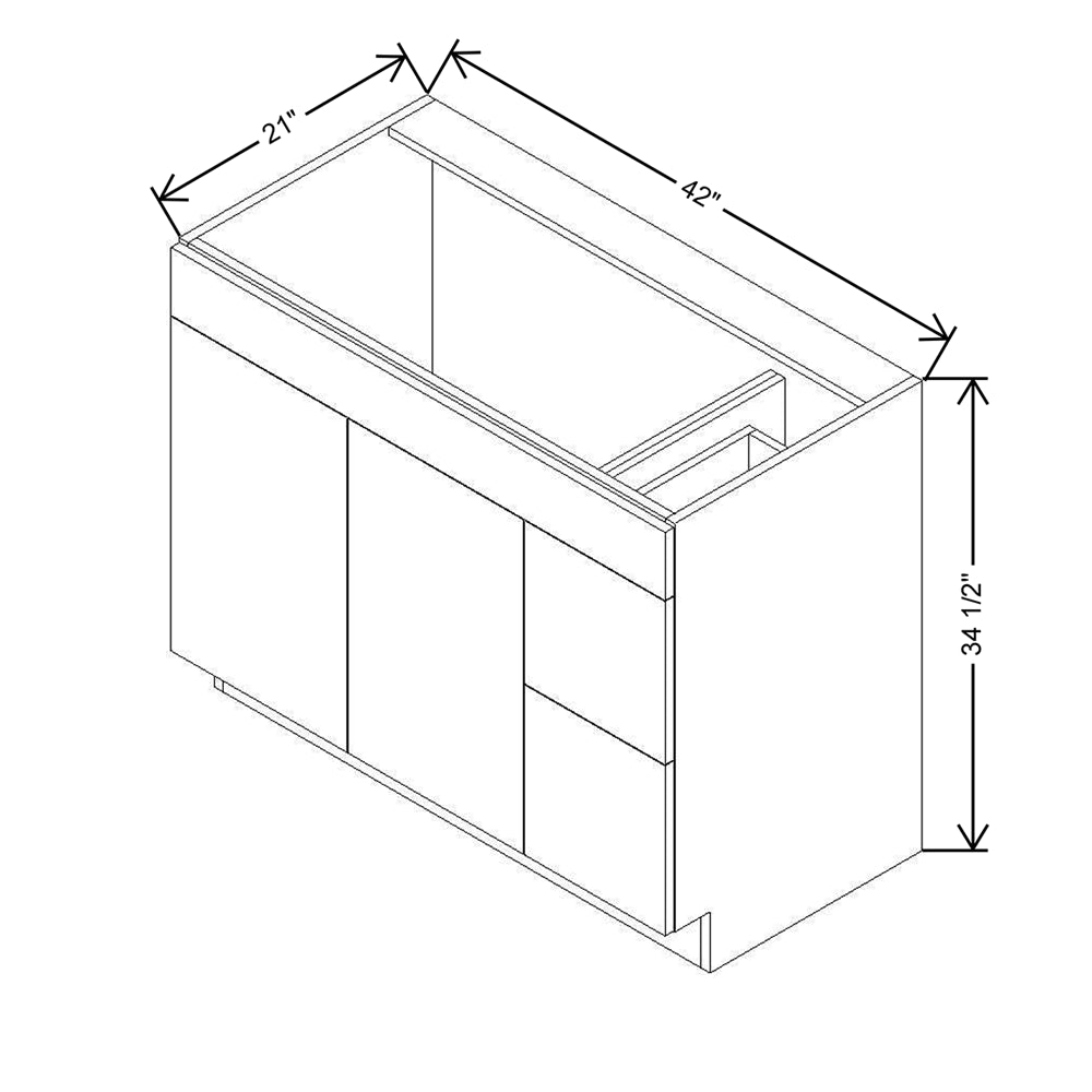 CNC Classic Milano Sunset 42" W Double Door 2 Drawers Right Vanity Sink Base Cabinet