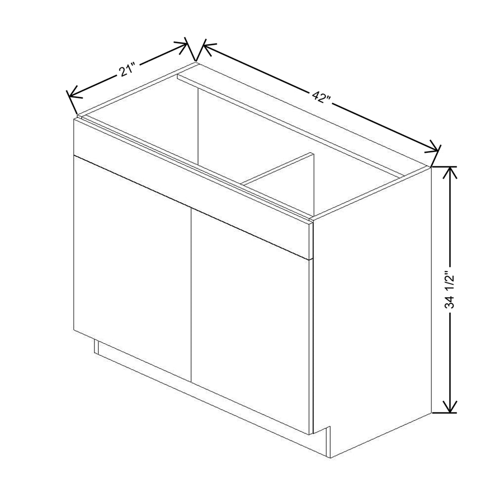 CNC Luxor White 42" W X 34 1/2" H X 21" D Double Door Vanity Sink Base Cabinet