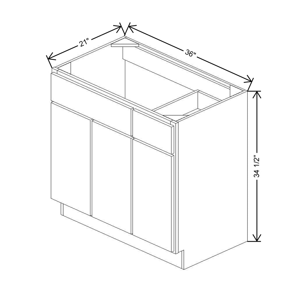 CNC Luxor White 36" W 3 Door Vanity Base Cabinet