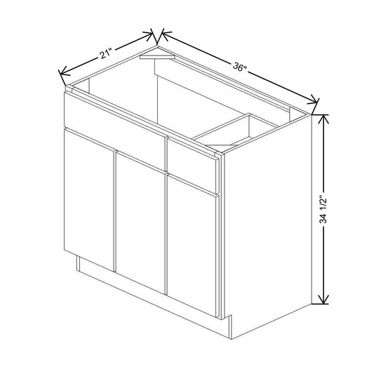CNC Luxor White 36" W 3 Door Vanity Base Cabinet