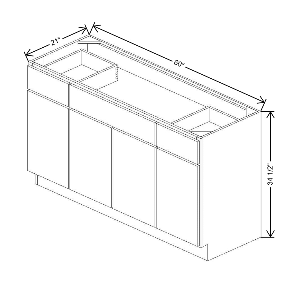 CNC Luxor White 60" W Four Door Vanity Base Cabinet