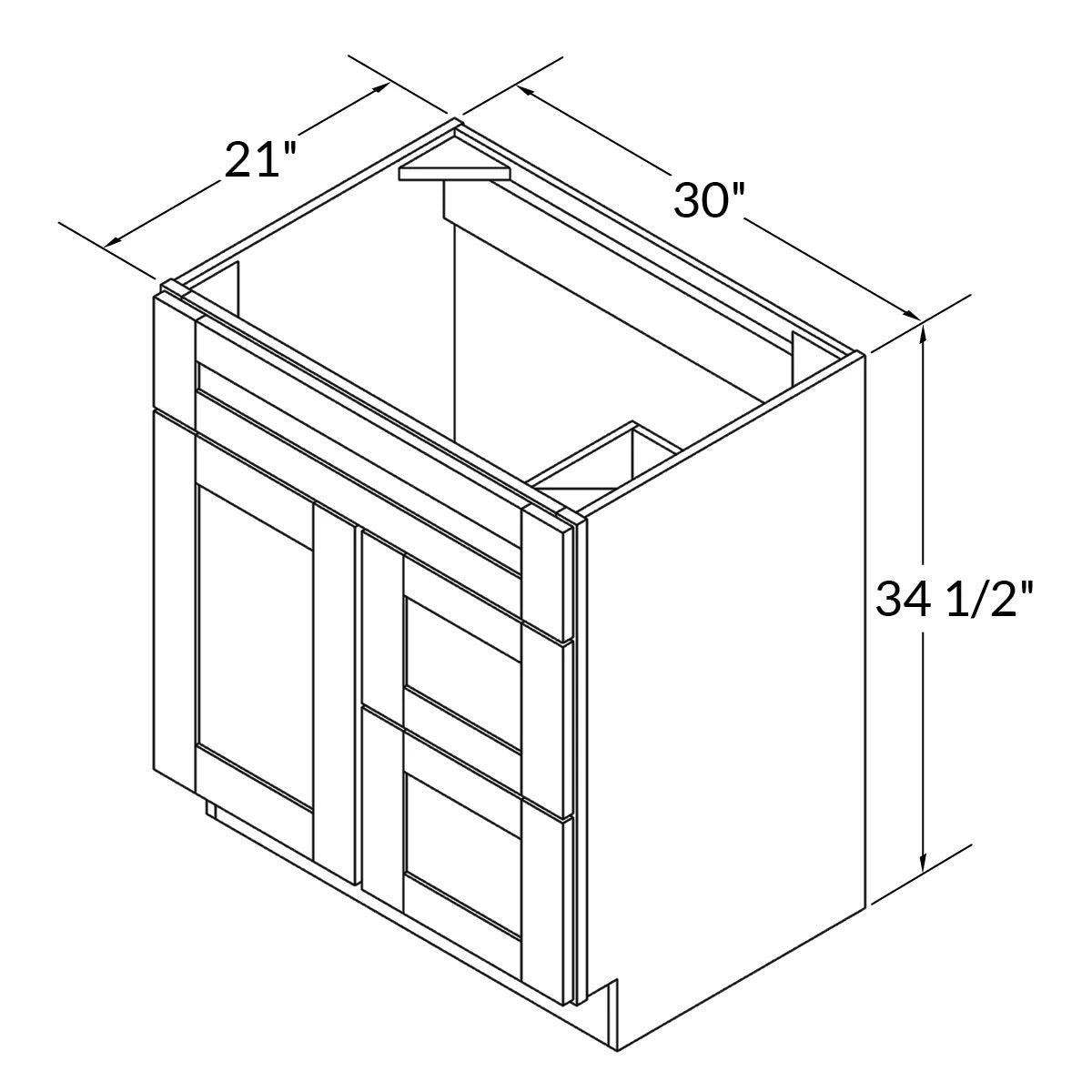 Vanity Sink Base Cabinet with Right Drawers 30 Inch Wide x 21 Inch Deep x 34 1/2 Inch High Espresso Shaker Series