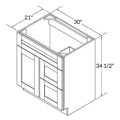 Vanity Sink Base Cabinet with Right Drawers 30 Inch Wide x 21 Inch Deep x 34 1/2 Inch High Espresso Shaker Series