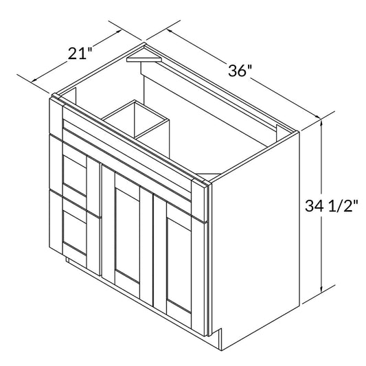 Vanity Sink Base Cabinet with Left Drawers 36 Inch Wide x 21 Inch Deep x 34 1/2 Inch High Espresso Shaker Series