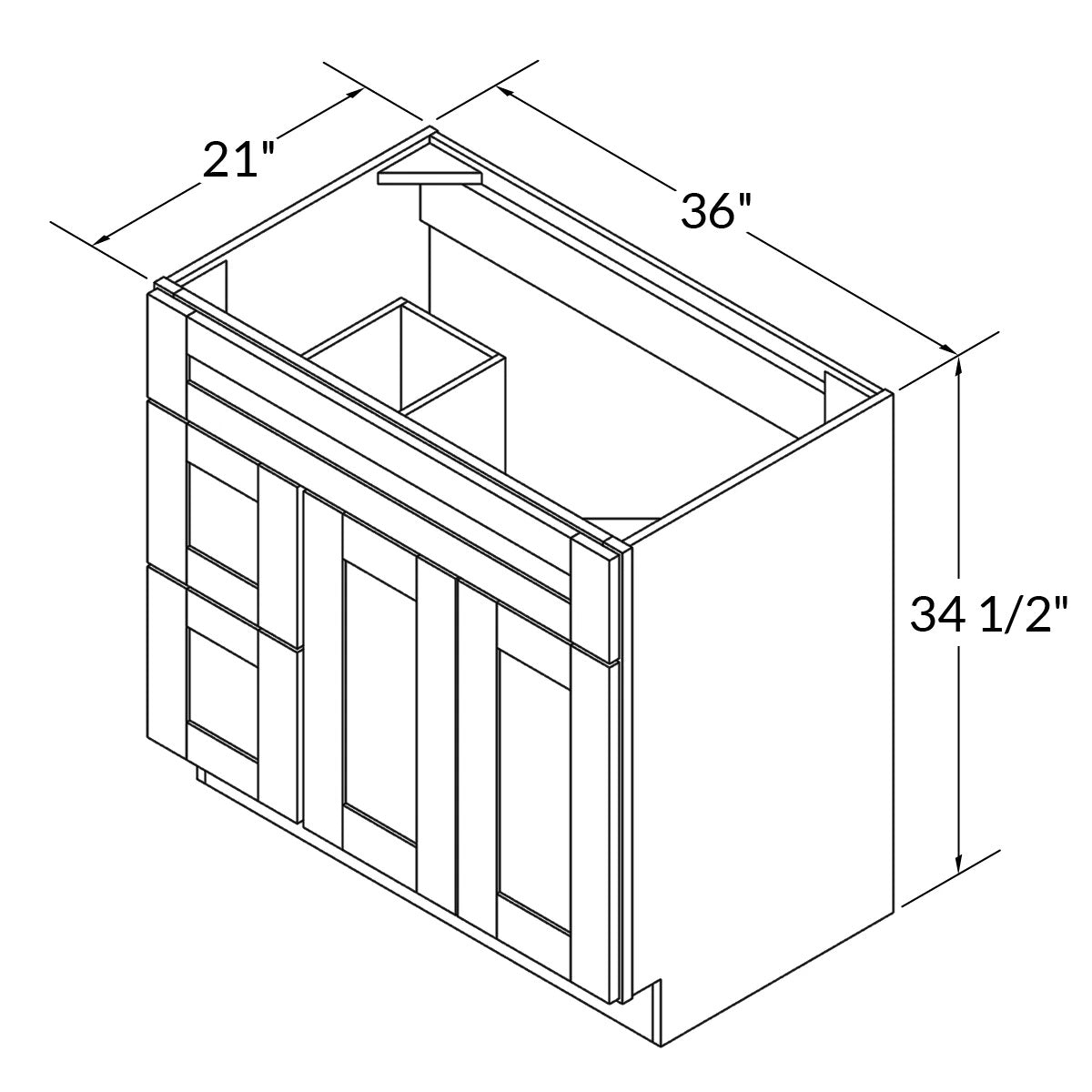 Vanity Sink Base Cabinet with Left Drawers 36 Inch Wide x 21 Inch Deep x 34 1/2 Inch High Espresso Shaker Series