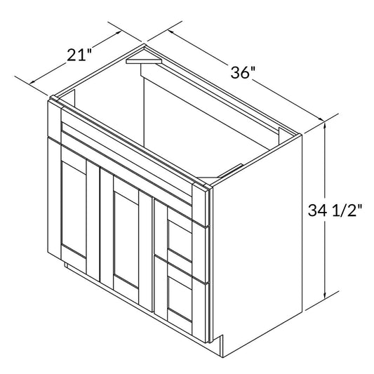 Vanity Sink Base Cabinet with Right Drawers 36 Inch Wide x 21 Inch Deep x 34 1/2 Inch High Espresso Shaker Series