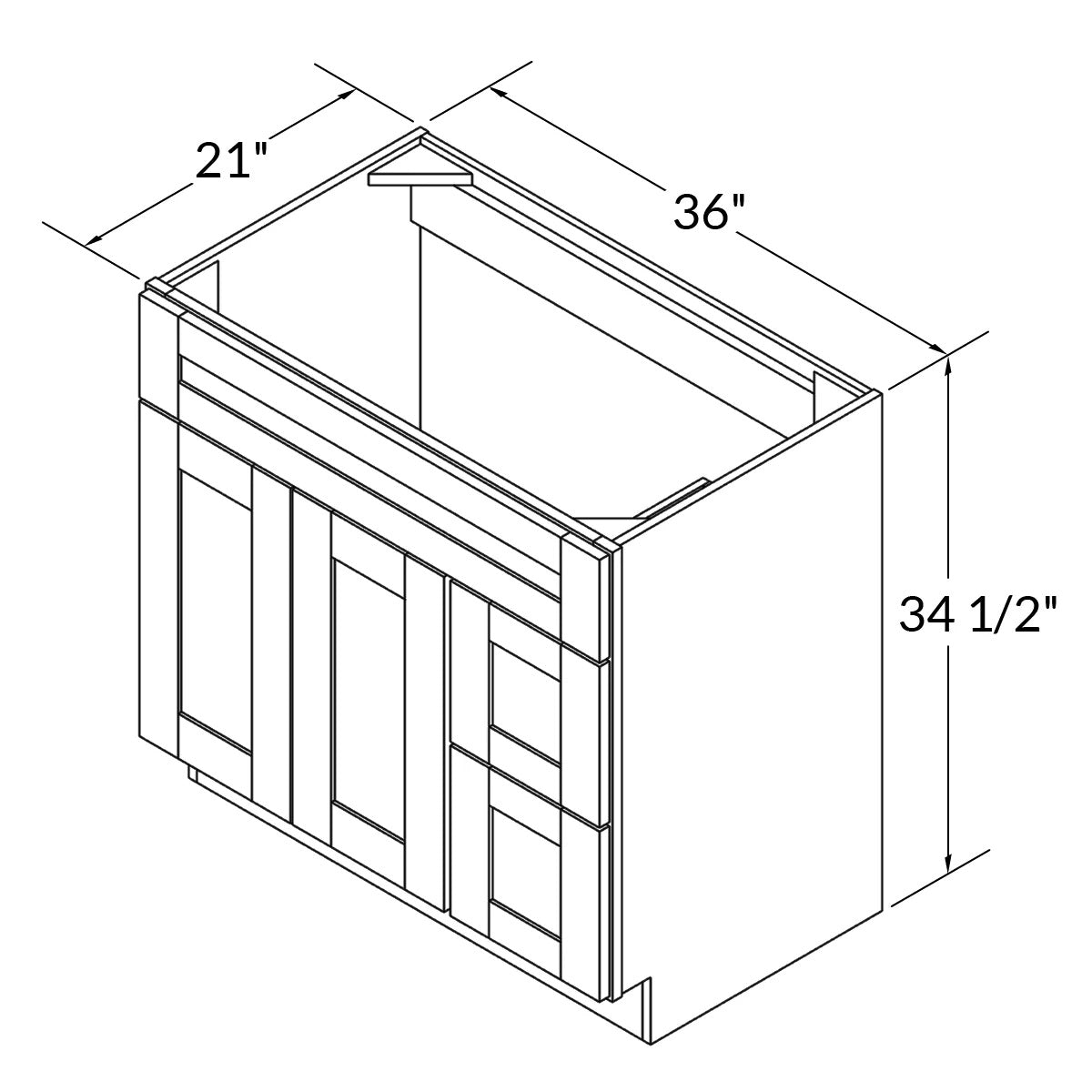 Vanity Sink Base Cabinet with Right Drawers 36 Inch Wide x 21 Inch Deep x 34 1/2 Inch High Espresso Shaker Series