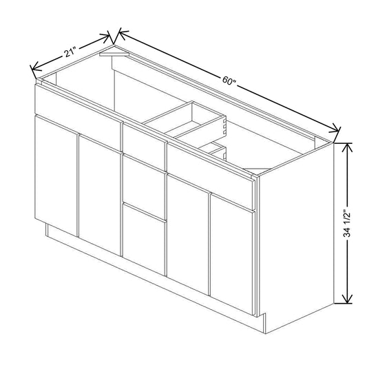 CNC Luxor 5-Piece White 60" W Vanity Drawer Double Sink Base Cabinet