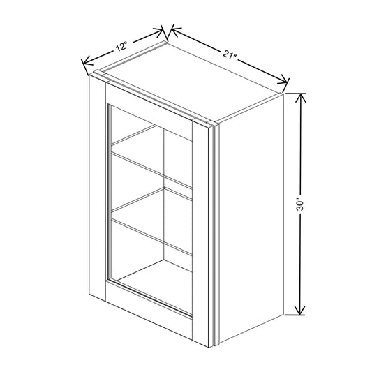 J&K Mocha Glazed K10 Wall Glass Cabinet - 21" W x 30" H (No Glass Insert)
