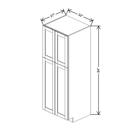 J&K Dove E1 Pantry w/Roll-Out Trays 30" W x 84" H x 27" D