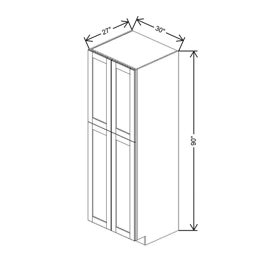 J&K Dove E1 Pantry w/Roll-Out Trays 30" W x 90" H x 27" D