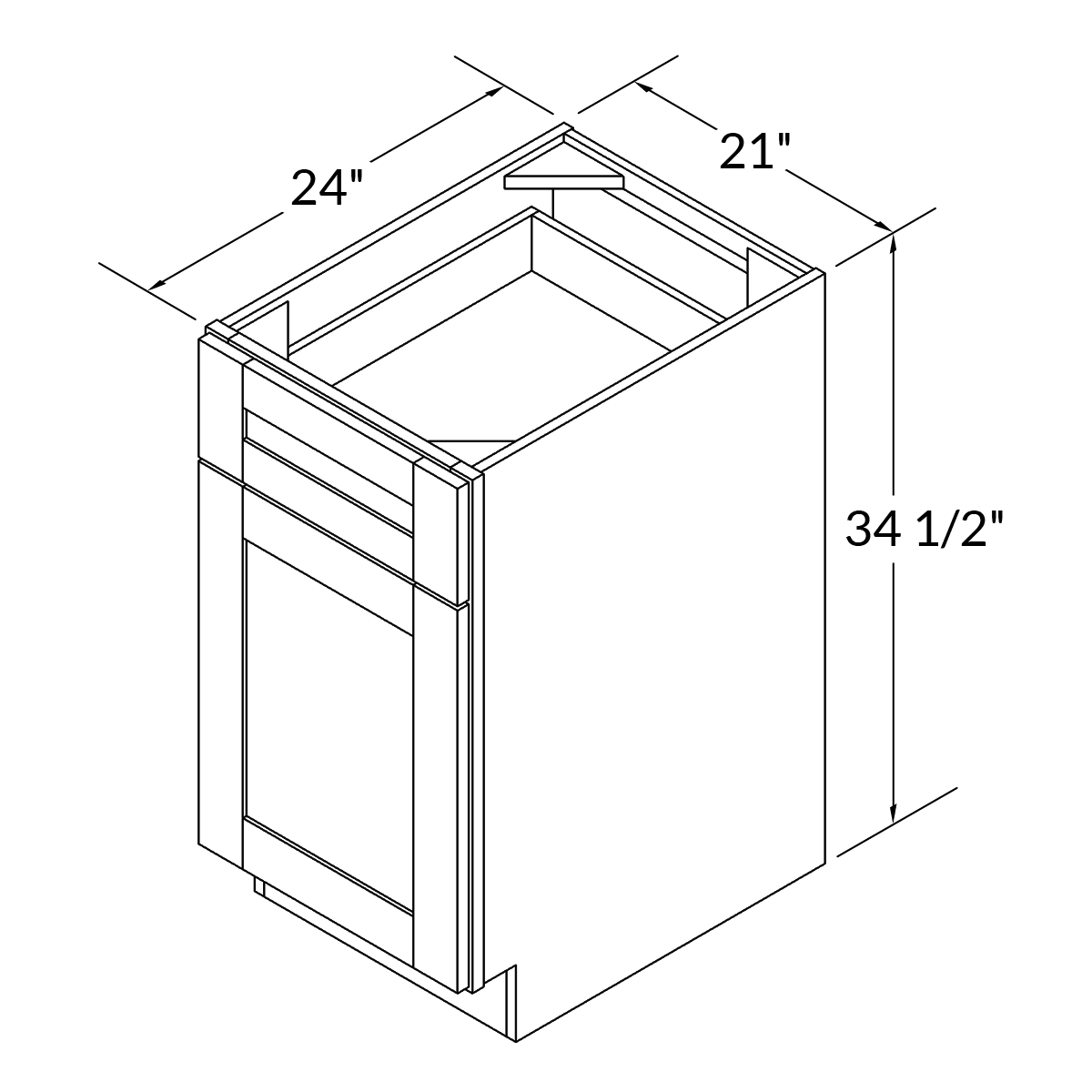 Base Kitchen Cabinet B21 Milan Pearl LessCare 21 in. width 34.5 in. height 24 in. depth