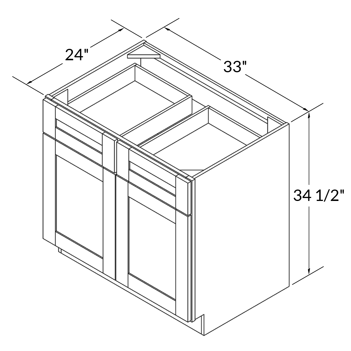 Base Double Door Two Drawers 33" Wide Gray Shaker Cabinet