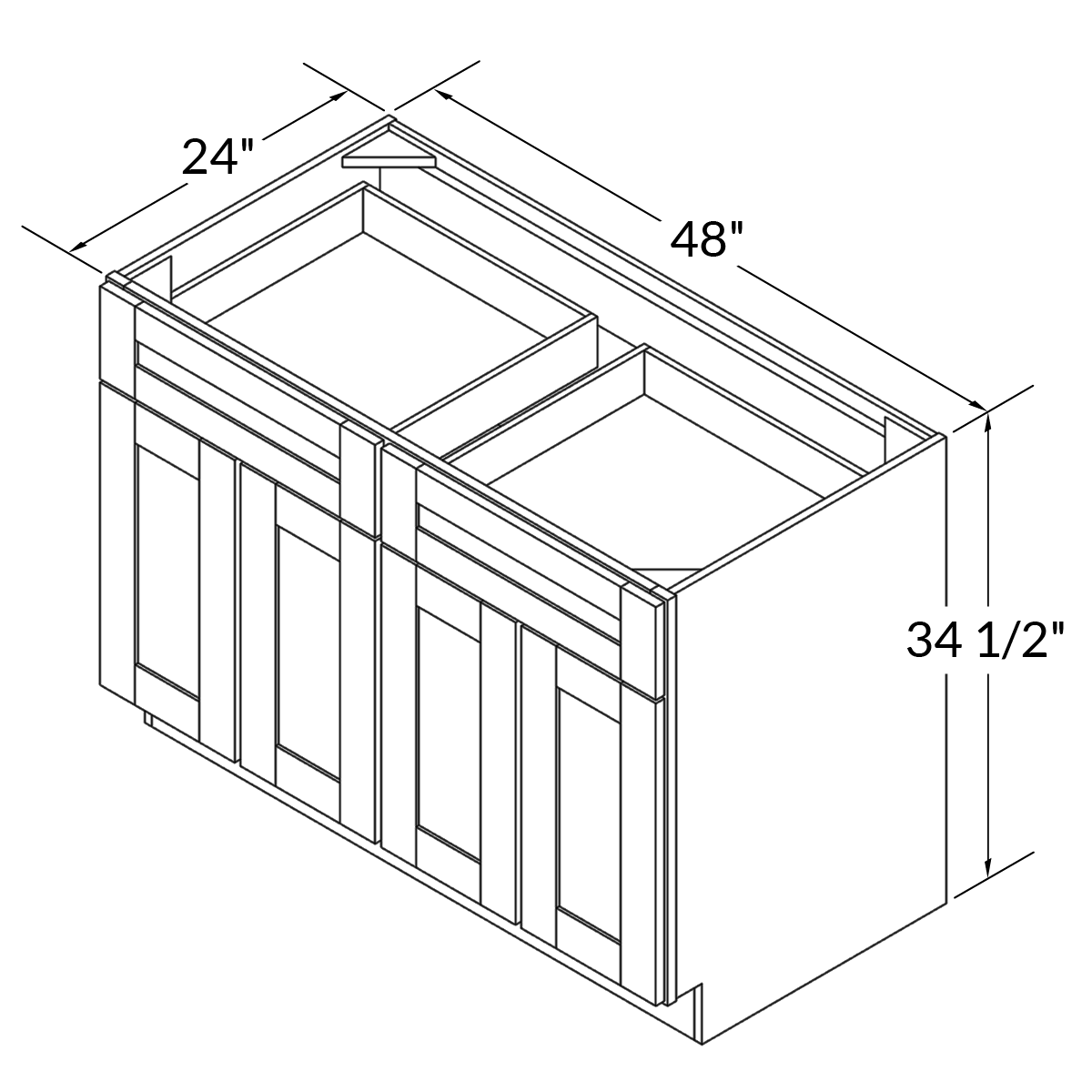 Base Four Door Two Drawers 48 Wide Milan Pearl Cabinet