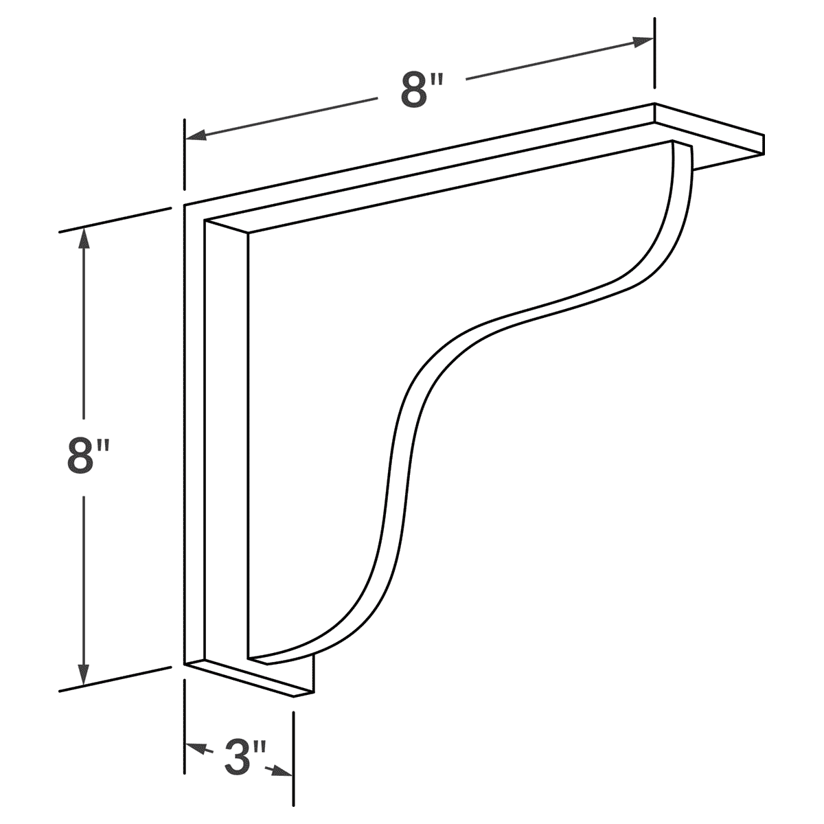 Countertop Support Bar Bracket 8" x 8" for Shaker Toffee Cabinetry