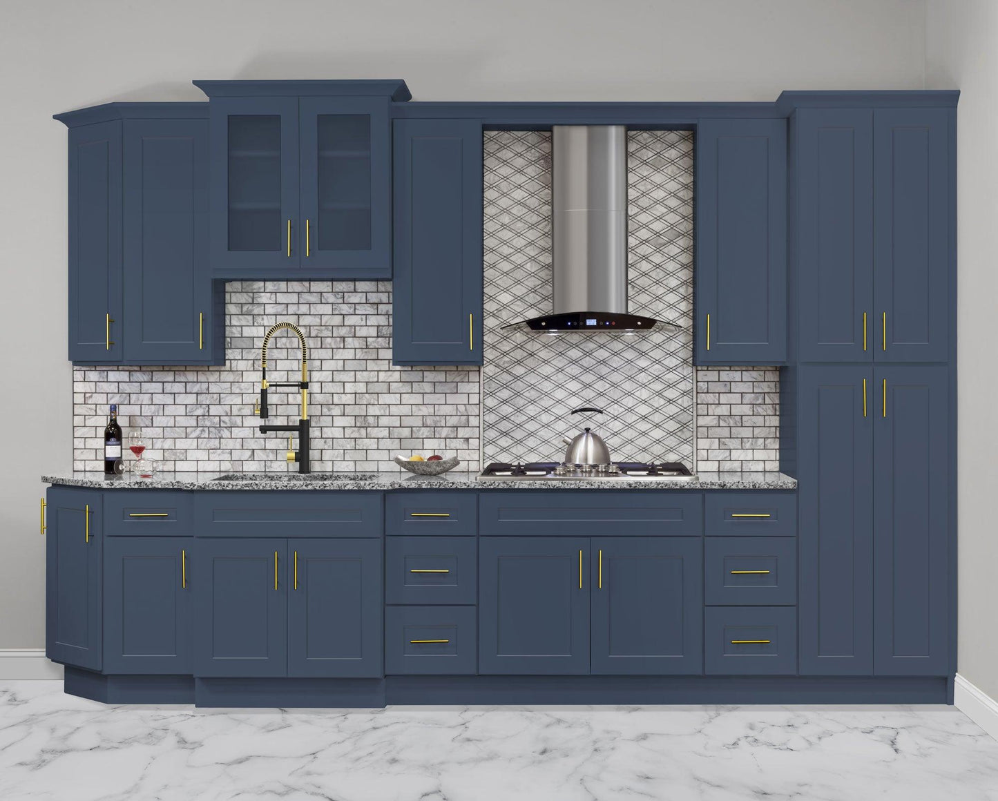 Mullion Door Wall Kitchen Cabinet WMD1836 Danbury Blue LessCare 18 in. width 36 in. height 12 in. depth