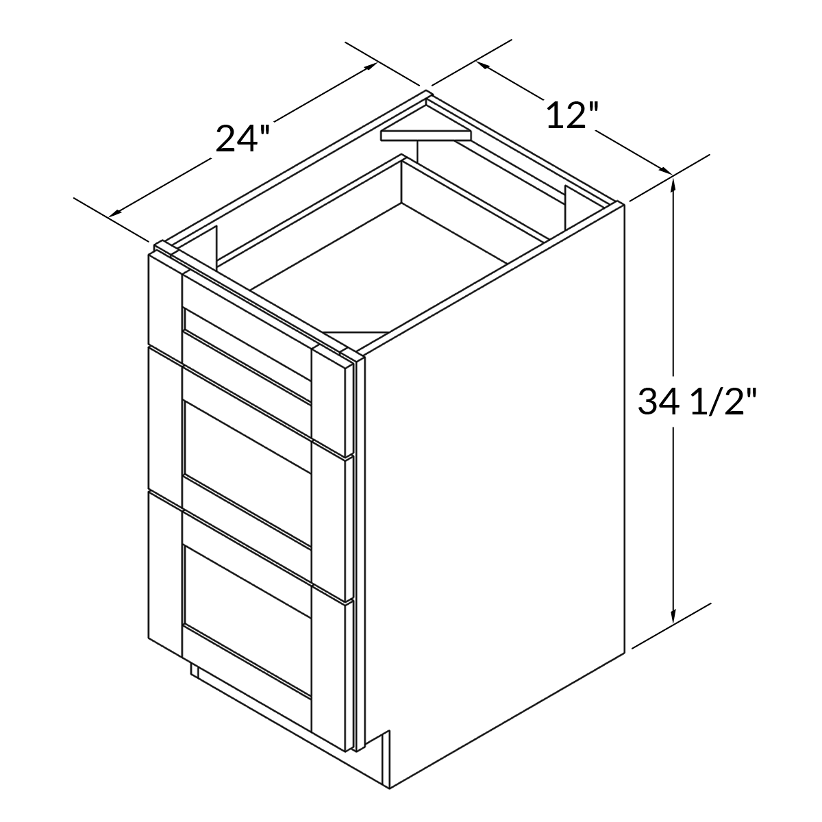 Drawer Base Kitchen Cabinet DB12 Milan Pearl LessCare 12 in. width 34.5 in. height 24 in. depth