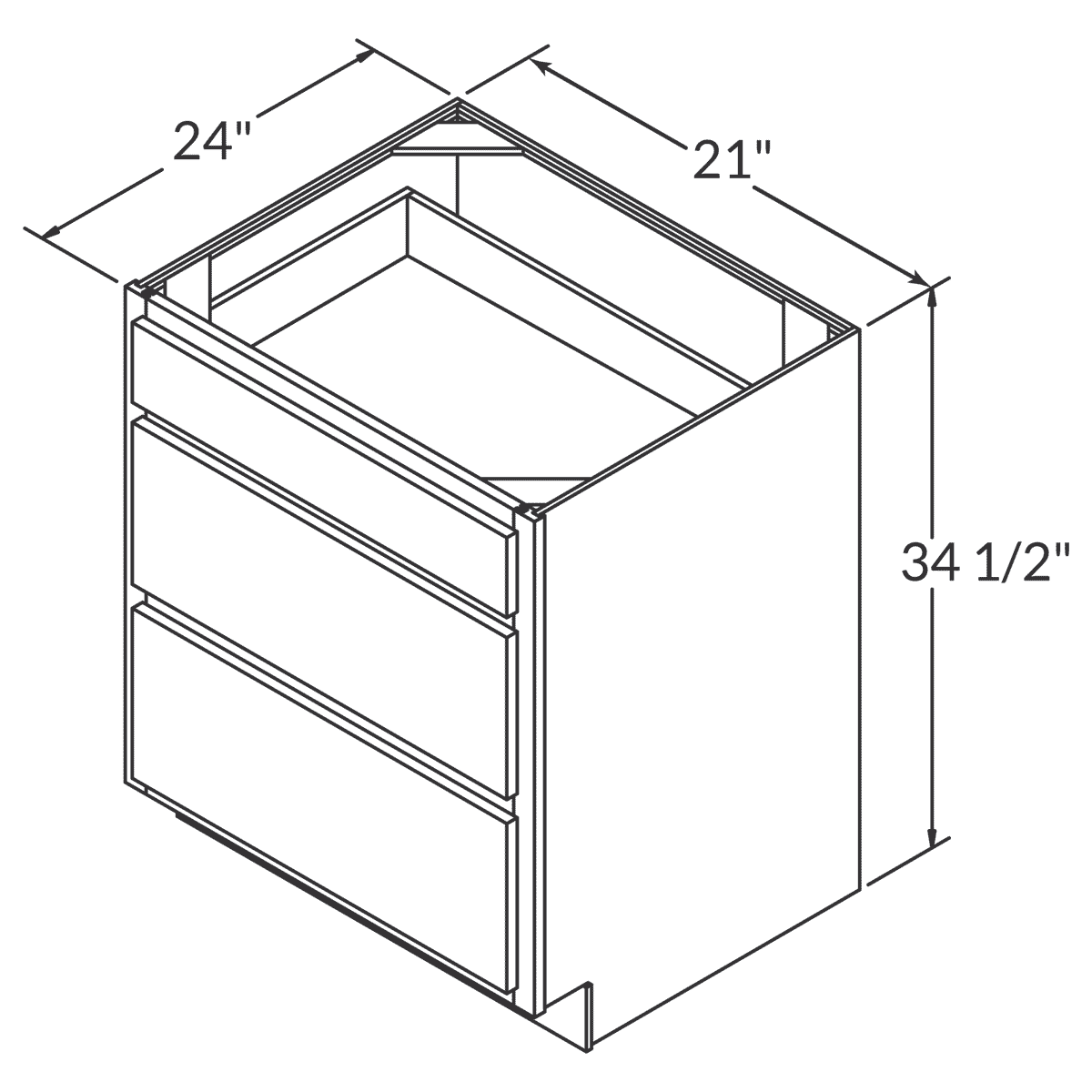 Drawer Base Kitchen Cabinet DB21 Newport LessCare 21 in. width 34.5 in. height 24 in. depth