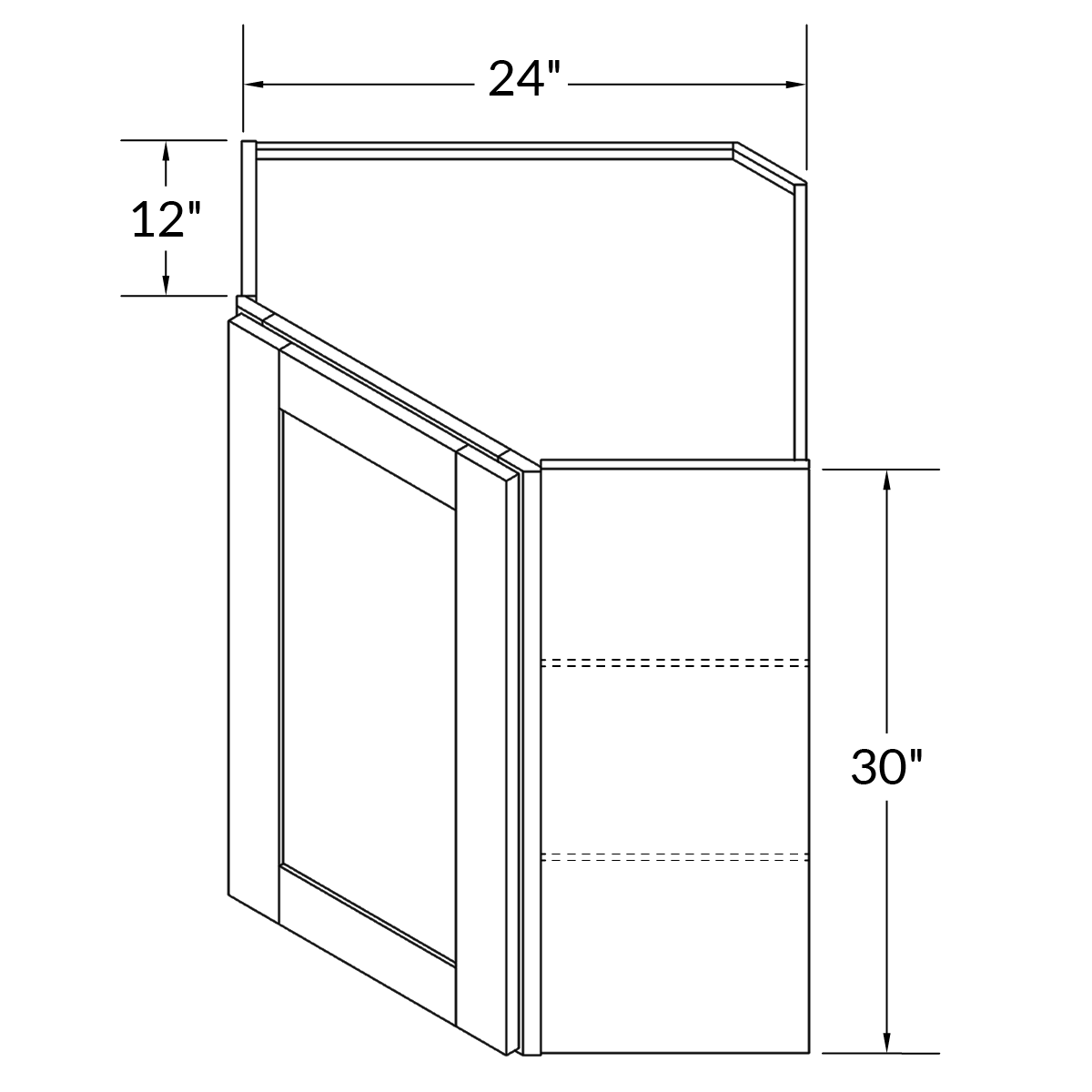 Diagonal Corner Wall 30 by 24 Wide Milan Pearl Cabinet