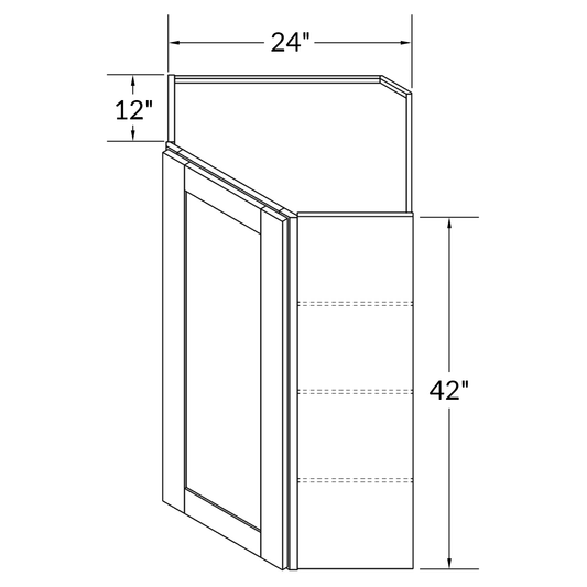 Diagonal Corner Kitchen Cabinet DC2442 Milan Pearl LessCare 24 in. width 42 in. height 12 in. depth