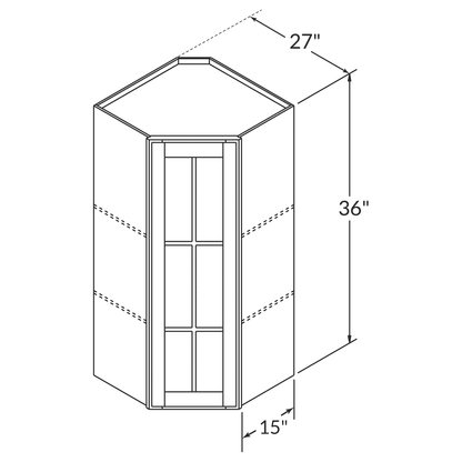 Mullion Diagonal Corner Wall Kitchen Cabinet DCMD2736 Newport LessCare 27 in. width 36 in. height 15 in. depth