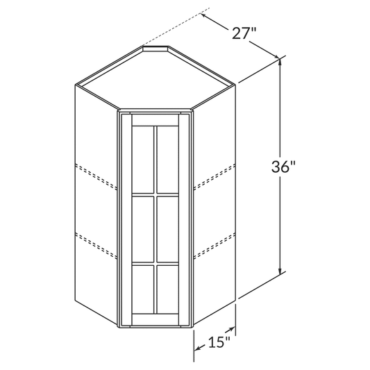 Mullion Diagonal Corner Wall Kitchen Cabinet DCMD2736 Newport LessCare 27 in. width 36 in. height 15 in. depth
