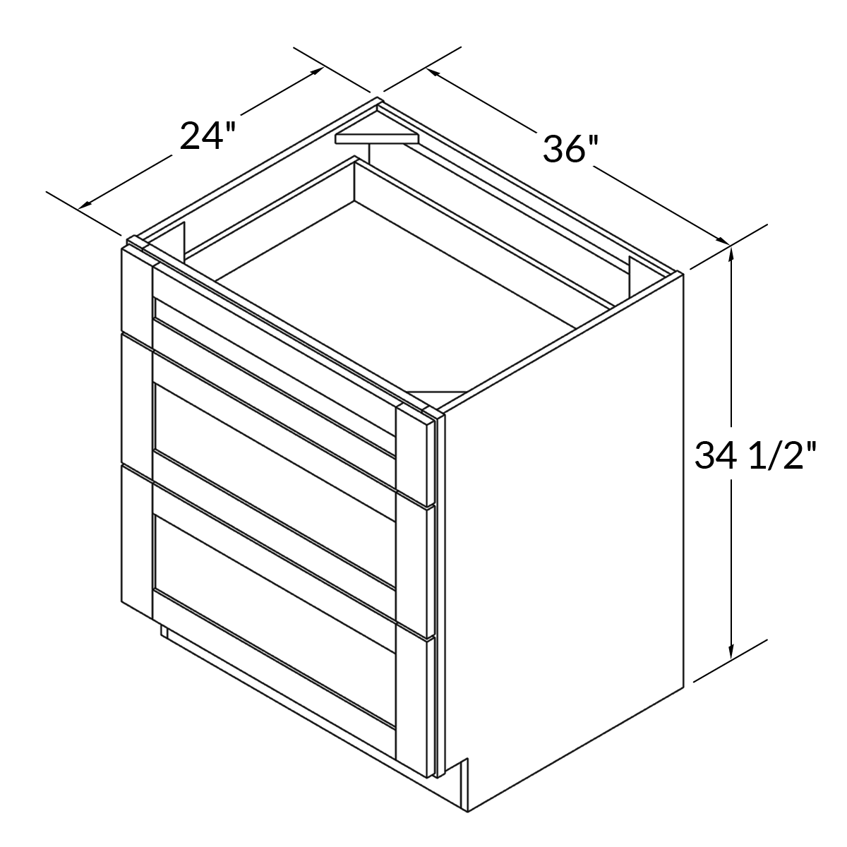 Linen Range Base Kitchen Cabinet LRB36 Milan Pearl LessCare 36 in. width 34.5 in. height 24 in. depth