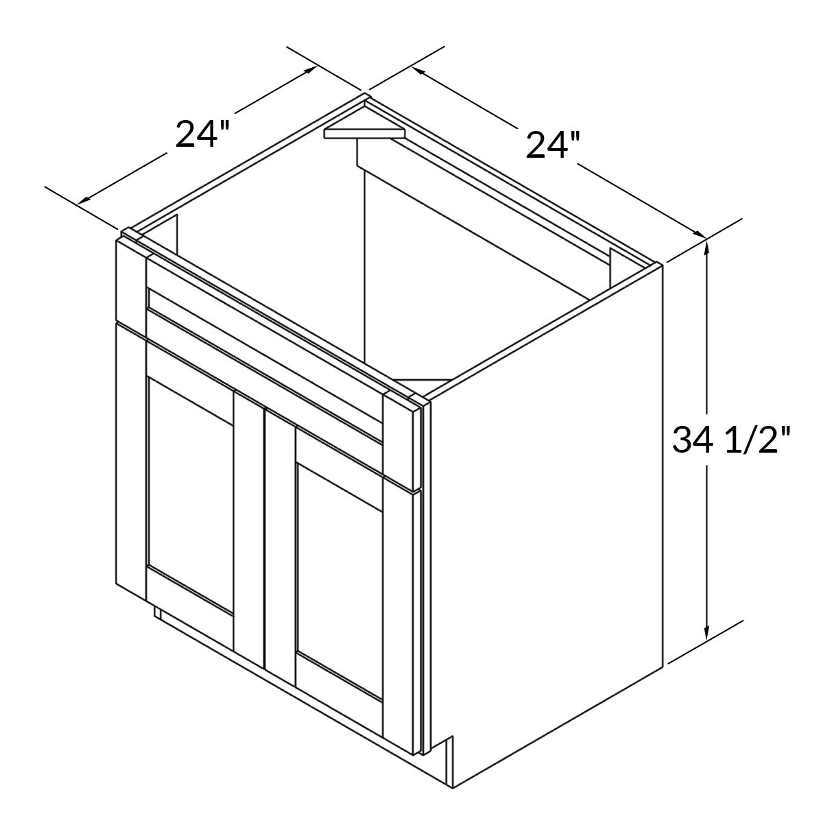 Sink Base Kitchen Cabinet SB24 Shaker Toffee LessCare 24 in. width 34.5 in. height 24 in. depth