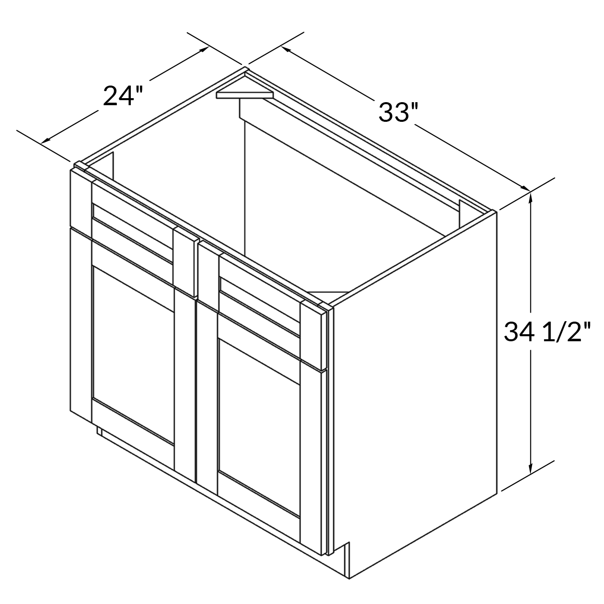 Sink Base Double Door 33" Wide White Shaker Cabinet