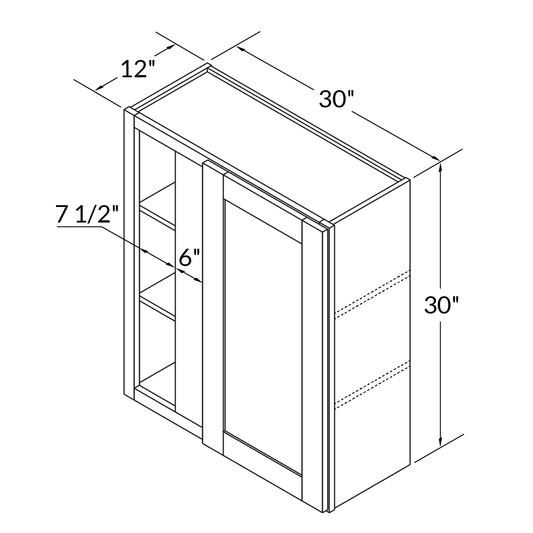 Square Corner Wall Blind Reversible Kitchen Cabinet SC3030 Shaker Toffee LessCare 30 in. width 30 in. height 12 in. depth